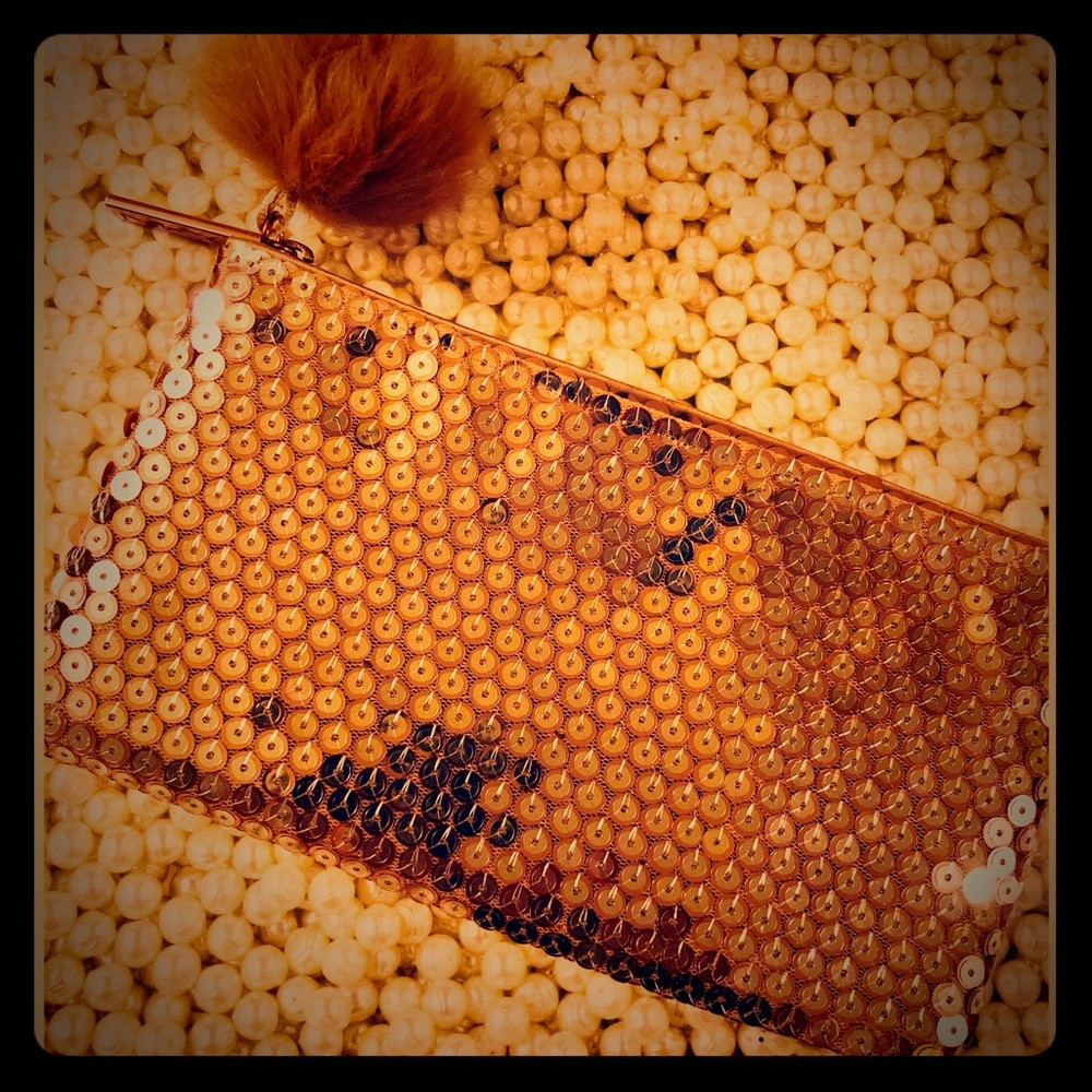 MAC Cosmetics Rose Gold sequin makeup bag